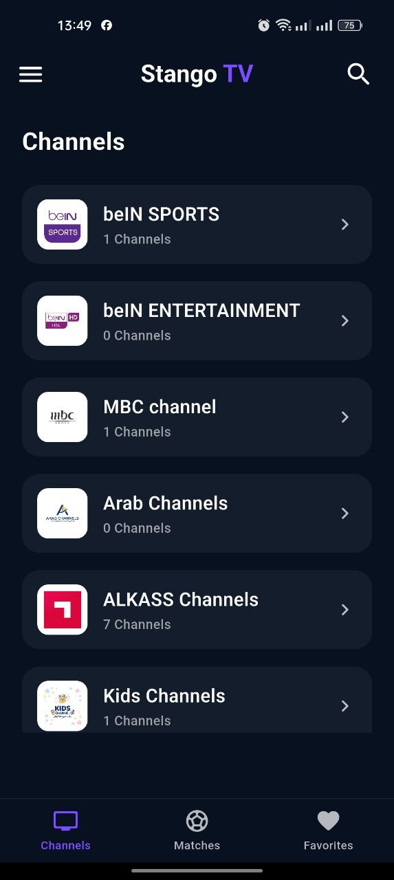 Stango TV Live Sports Channels Categories